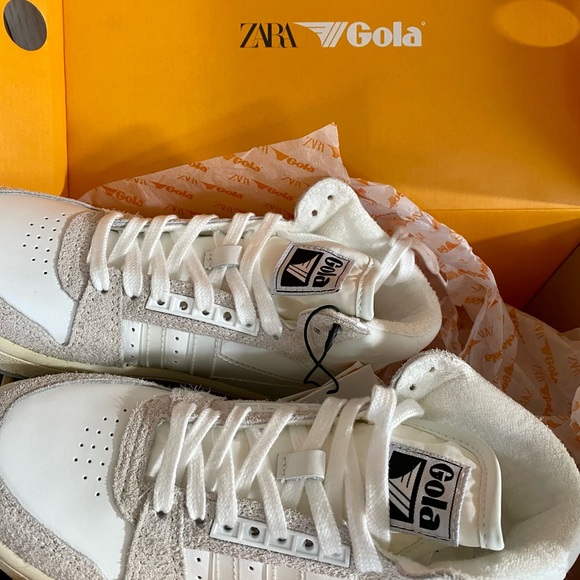 Zara x Gola Collaboration High Top Sneakers - Towel Interior, Leather Size US 6 - Picture 5 of 14